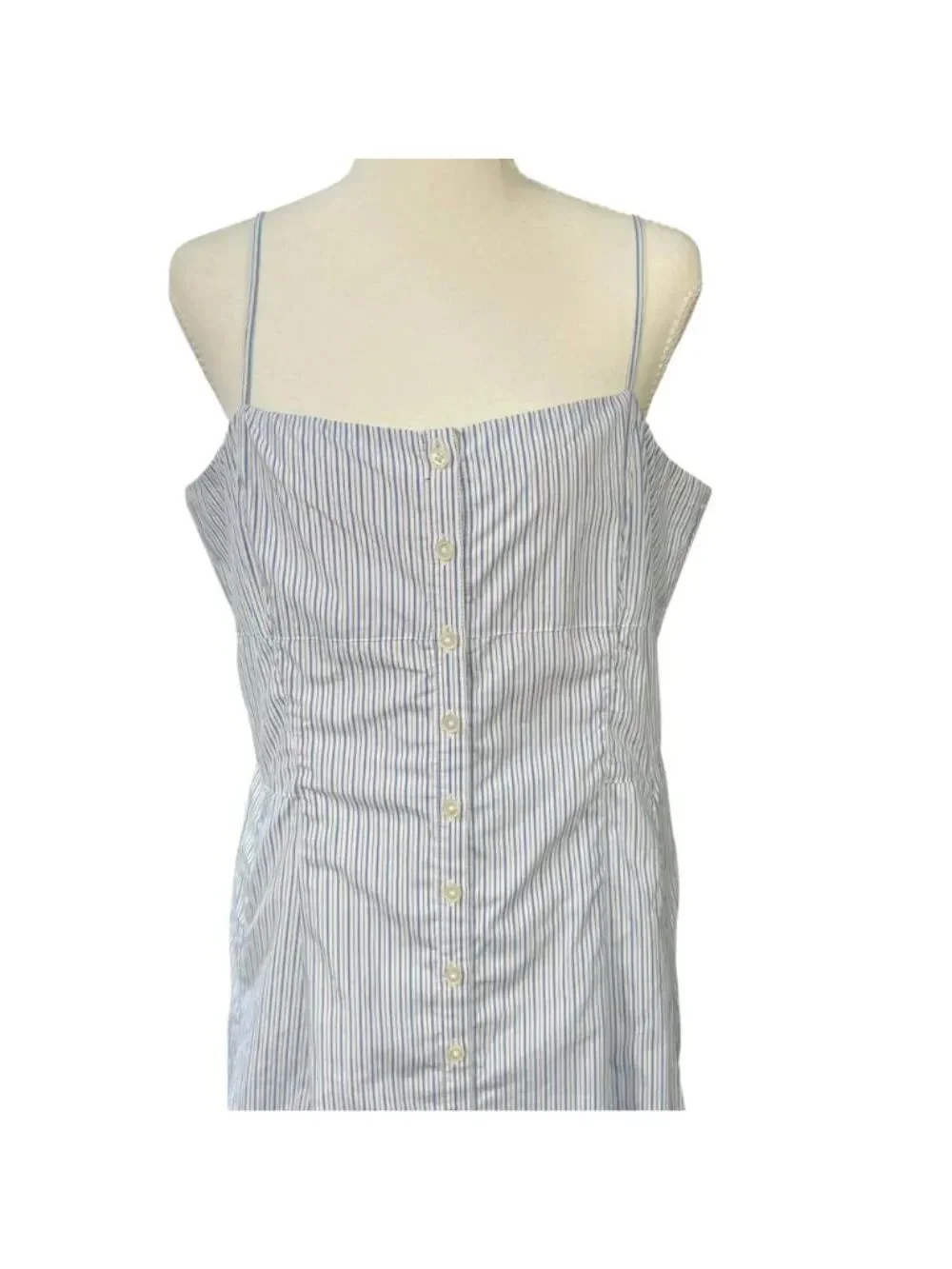 J. Crew Button Front Sleeveless Cotton Poplin Dress in Stripe White and Blue 14